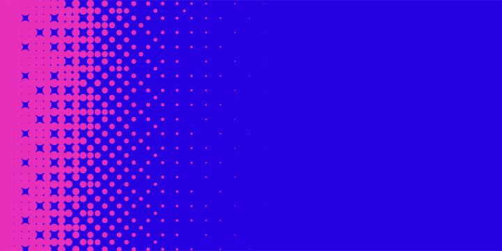 Pixelated bitmap gradient texture. Blue and pink dither pattern background. Abstract glitchy pattern. 8 bit video game screen wallpaper. Wide pixel art retro illustration. Vector