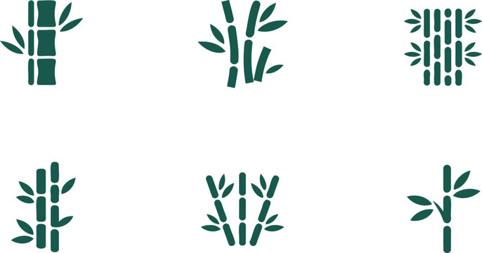 Bamboo stalks with leaves in green color on white background for design and decoration purposes  simple elegant natural motifs