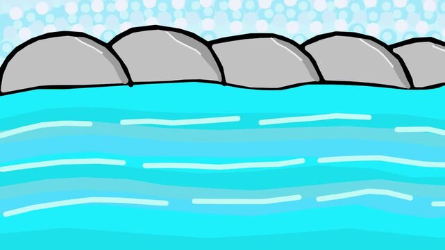 2D Cartoon Yellow Duck Swimming Across Blue Water Pond Animation