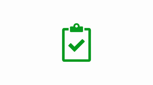 Green clipboard with a checkmark symbol on it, representing completion of a task, successful task and approved checklist, signifying work done.