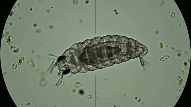 Microscopic View of Aquatic Organism with Filament-Like Appendages Captured in Laboratory Setting for Scientific Analysis and Education
