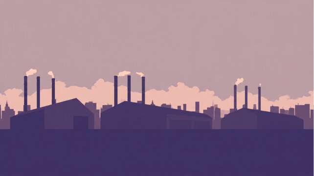 Industrial Factory Silhouette at Dusk.