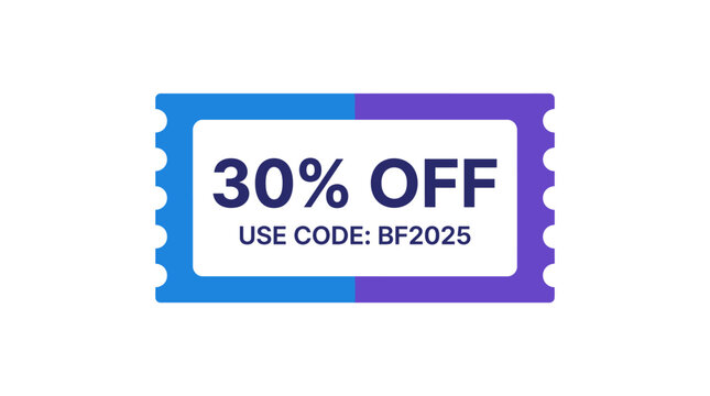 Discount coupon code offering thirty percent off with promotional stamp