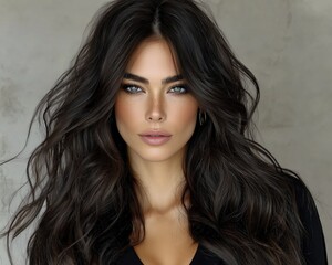 Naklejka premium Natural Beauty Portrait of Woman with Long Dark Hair