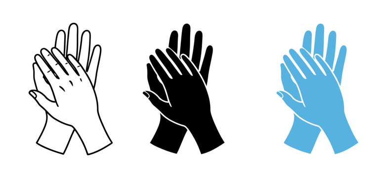 Hand hygiene illustration set clapping hands black silhouette and blue outline