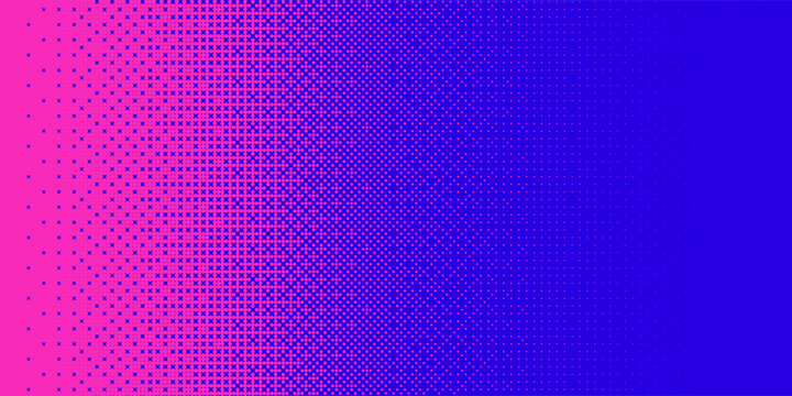 Pixelated bitmap gradient texture. Blue and pink dither pattern background. Abstract glitchy pattern. 8 bit video game screen wallpaper. Wide pixel art retro illustration. Vector
