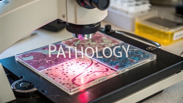 Detailed Microscope View of Pathology Samples and Laboratory Work