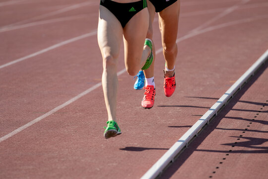 Chelyabinsk, Russia - Jule 24, 2015: sportswear and shoes Adidas and Nike brands in female athletes