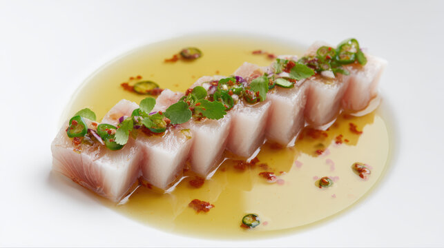 yellowtail amberjack sashimi with jalape&ntilde;o and garnish