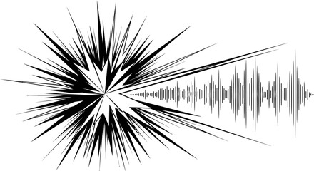 Dynamic Black Radial Explosion Lines with Sound Wave on Isolated White Background © Ahmat
