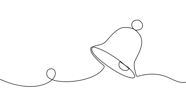 Continuous one line bell drawing christmas notification alert leaf vector holly concierge drawn holiday hand alarm icon xmas wedding illustration simple single linear service white ribbon outline art