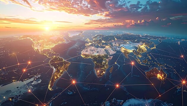 Global Network Connections at Sunset.
