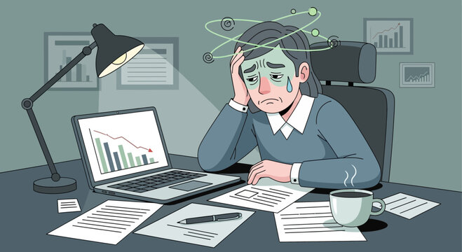 Businesswoman Overwhelmed With Financial Trouble, Suffering From Overwork and Stress