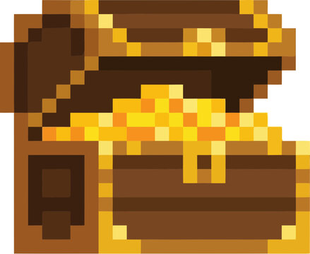 Pixel art treasure chest filled gold.