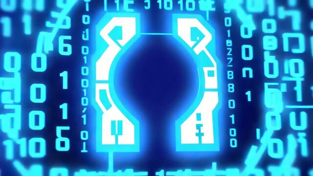 Abstract blue binary code background with technology and digital symbols tech animation video