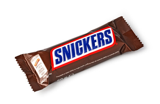 Snickers chocolate bar on white background