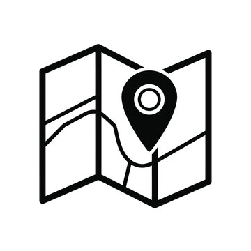 map with location pin icon black and white linear design on transparent background high quality professional detailed modern elegant stylish
