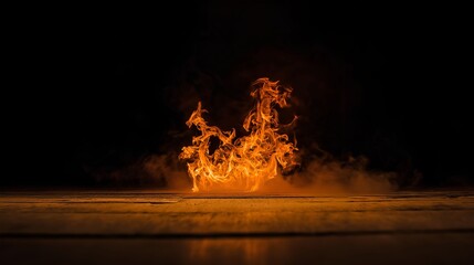Fototapeta premium ferocity. Dramatic flames with intense orange and yellow hues isolated against a dark atmospheric background. STEM education sheets, lab safety posters, designed for biotech research communications.