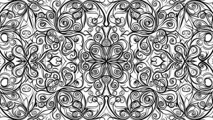 Fototapeta premium Intricate Black and White Floral Mandala Pattern