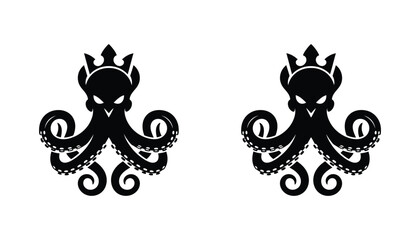 Angry octopus king character vector icon set with crown for mascot design and underwater creature graphic elements © Chroma