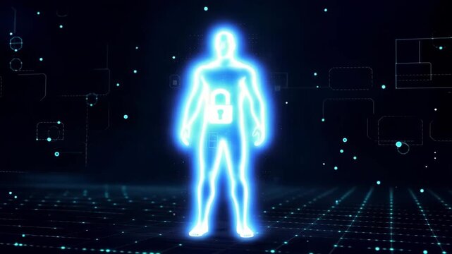 Man and woman in night club with glowing lights and abstract silhouettes tech animation video