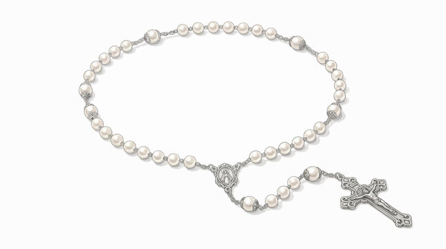 Elegant white pearl rosary with silver cross and decorative beads