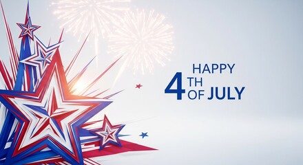 Fototapeta premium Patriotic Red White Blue Stars and Fireworks Display Celebrating Independence Day Holiday with 