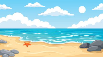 Fototapeta premium Summer beach with ocean waves and blue sky horizon