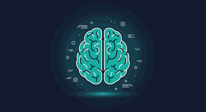 Conceptual Brain Illustration Showing Intelligence, Cognitive Processes, and Neural Activity Visuals