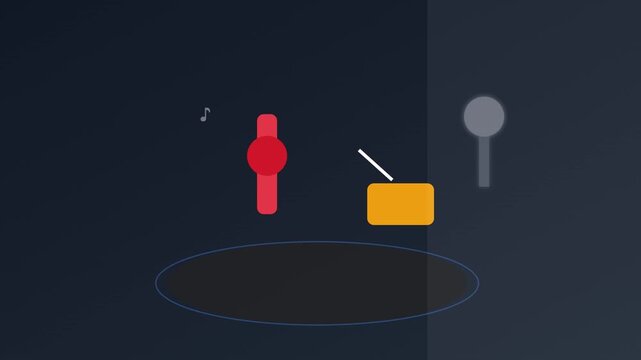 Modern music player icon set with red microphone, yellow speaker, and gray music note Looping animation video