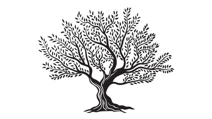 Tree illustration with intricate black branches and leaves on white background featuring nature, plant, botanical with organic and minimalist © Diego