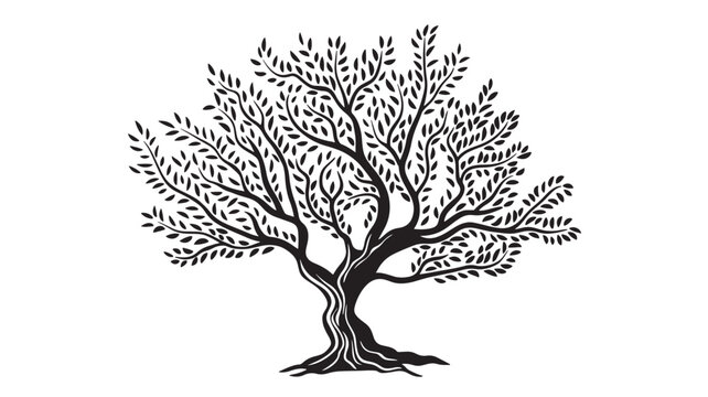 Tree illustration with intricate black branches and leaves on white background featuring nature, plant, botanical with organic and minimalist