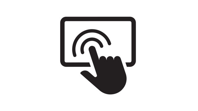 Cursor icon click tap hand pointer on screen with web navigation and UI interface concept featuring UI, touchscreen, user interaction with graphic