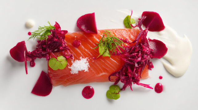 smoked trout with beetroot remoulade and horseradish