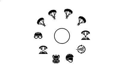 Extreme Air Sports Glyph Icons with Paragliding and Parachuting Adventure Elements © BijoyChandra