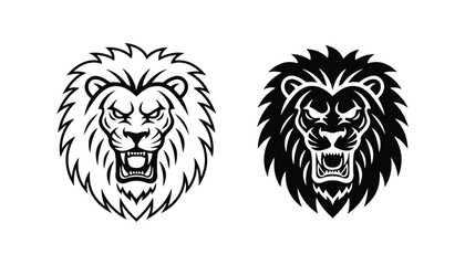 Fierce lion head vector illustration aggressive mascot with bared teeth and mane detail © Chroma
