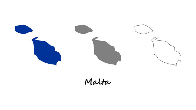 Malta map set. Malta map vector on blue, gray, and outline. Malta map on white background