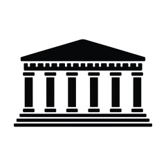 Obraz premium Ancient greek temple icon black silhouette classical architecture building with columns and pediment.