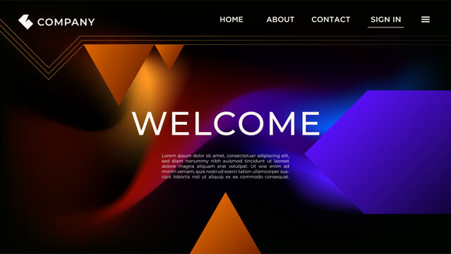 Abstract Dark Background With Landing Page Style Orange Purple Gradient Color Website Design Vector. Ideal for Social Media Posts, Website Banners, Presentations, Branding and Digital Marketing Design