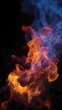 burning fire flames on dark background vertical video