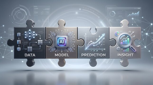 AI Data Model Prediction and Insight Puzzle Concept