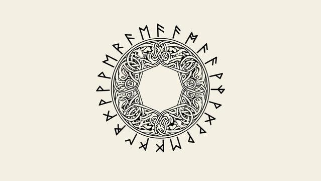Norse Rune Circle With Intricate Knotwork Design on Cream Background