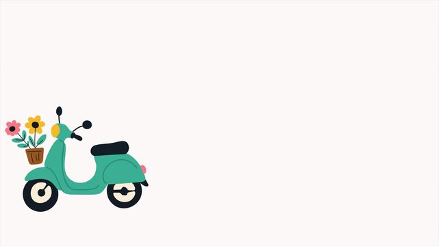 animation vintage scooter riding with flowers composition