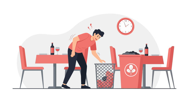 Concerned Table Manner in Restaurant Illustration: Finding Something Lost, or Dropped