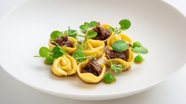 braised oxtail tortellini with beef consomme