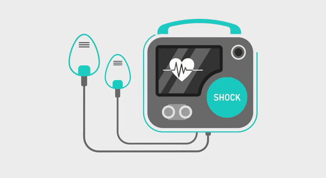 Defibrillator Illustration, Medical Emergency Treatment Vector Design, Heart Health Symbolism