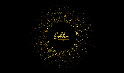 Background design gold with glitter circle sparkle and golden abstract glow. Light vector frame with black shine effect and luxury festive confetti. Dust magic background with particle. © Shanvood
