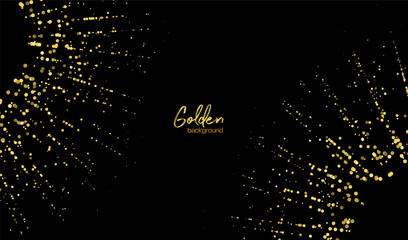 Background design gold with glitter circle sparkle and golden abstract glow. Light vector frame with black shine effect and luxury festive confetti. Dust magic background with particle. © Shanvood