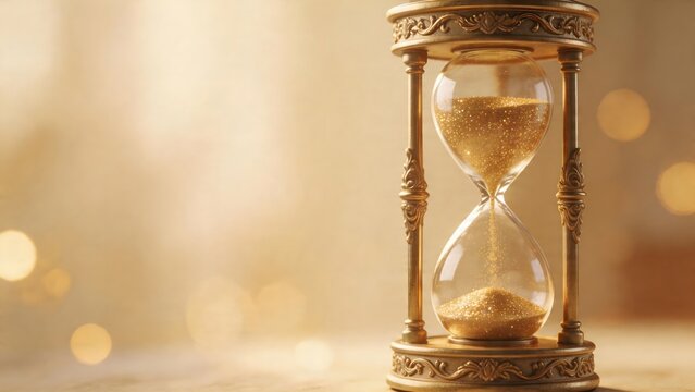 Golden hourglass with sand flowing