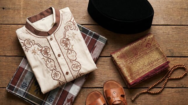 Muslim Men Clothing Flat Lay for Eid al-Fitr Celebration